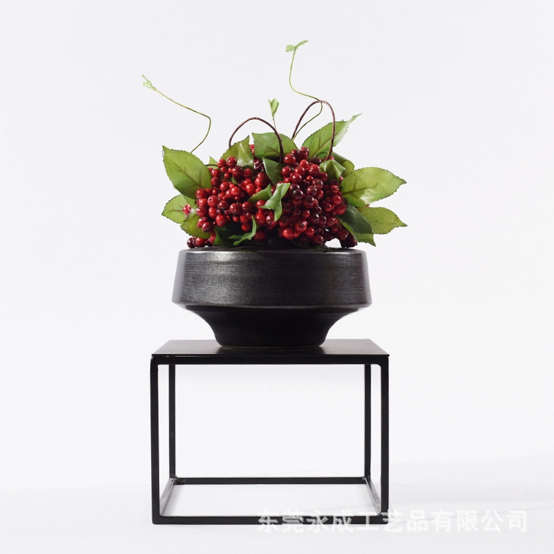 新中式红色发财果仿真花艺摆件客厅酒店样板房茶几玄关盆栽装饰品