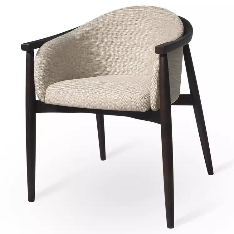 意式极简白蜡木实木餐椅高端餐厅样板房带扶手椅子现代简约靠背椅