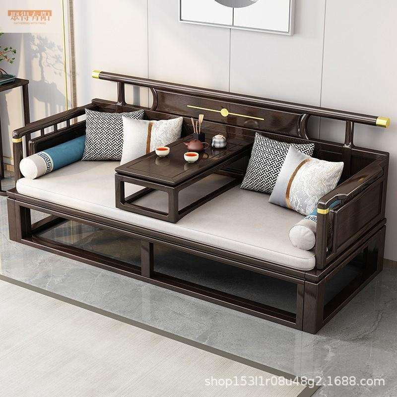 新中式沙发床现代简约小户型客厅伸缩推拉床塌炕几罗汉床实木家用