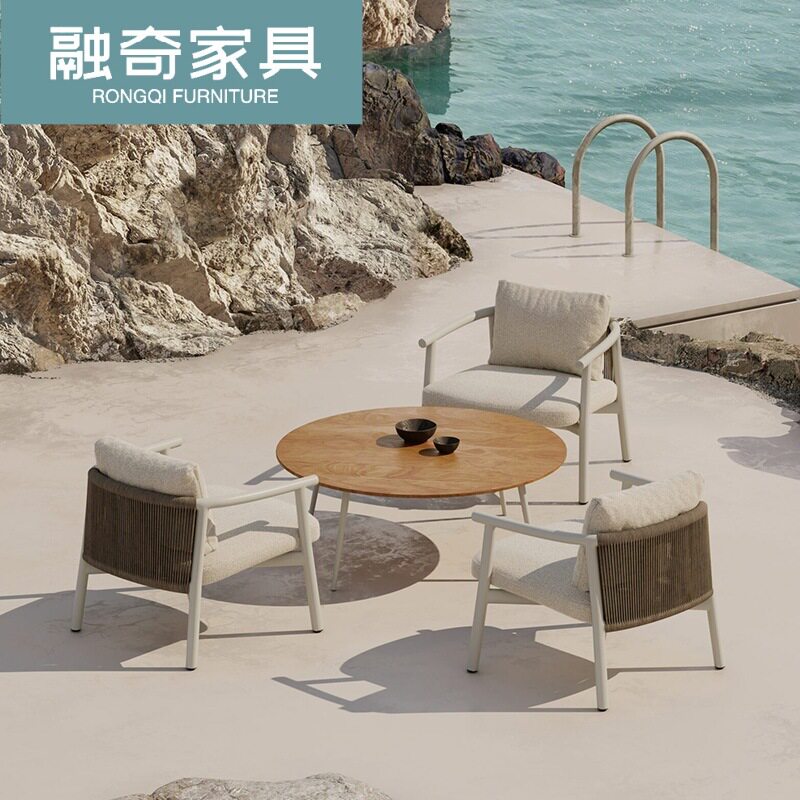 户外庭院绳编桌椅室外花园阳台组合藤椅酒店民宿别墅海边游轮防水