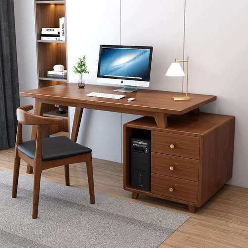 成人实木书桌轻奢简约现代办公台式电脑桌家用书房机箱一体学习桌