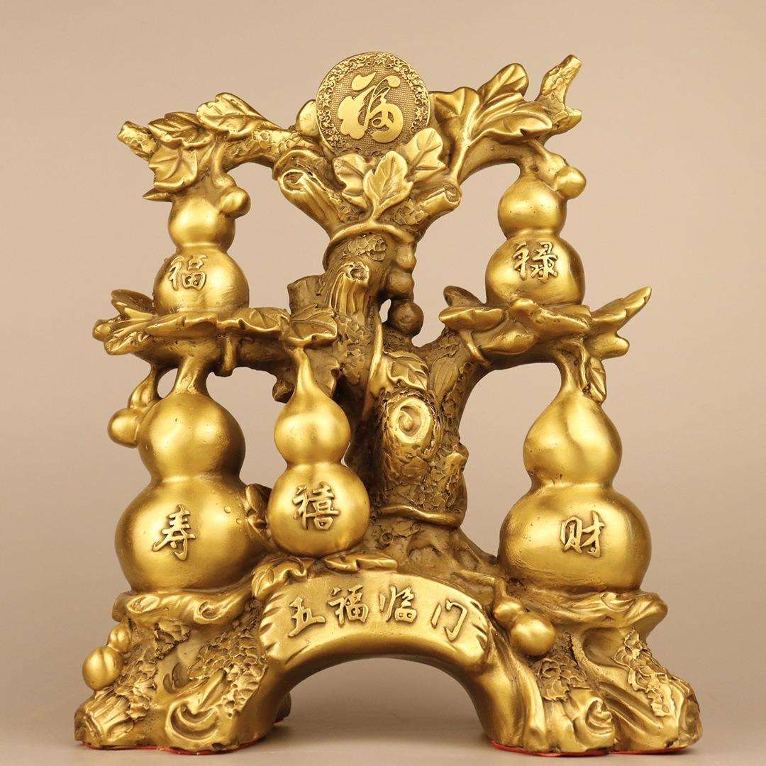 葫芦摆件全铜五福临门福禄寿禧财葫芦家用书房电视柜办公室装饰品