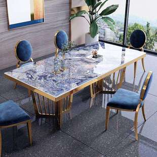 星城现代轻奢绿岩板餐桌椅组合家用简约餐厅小