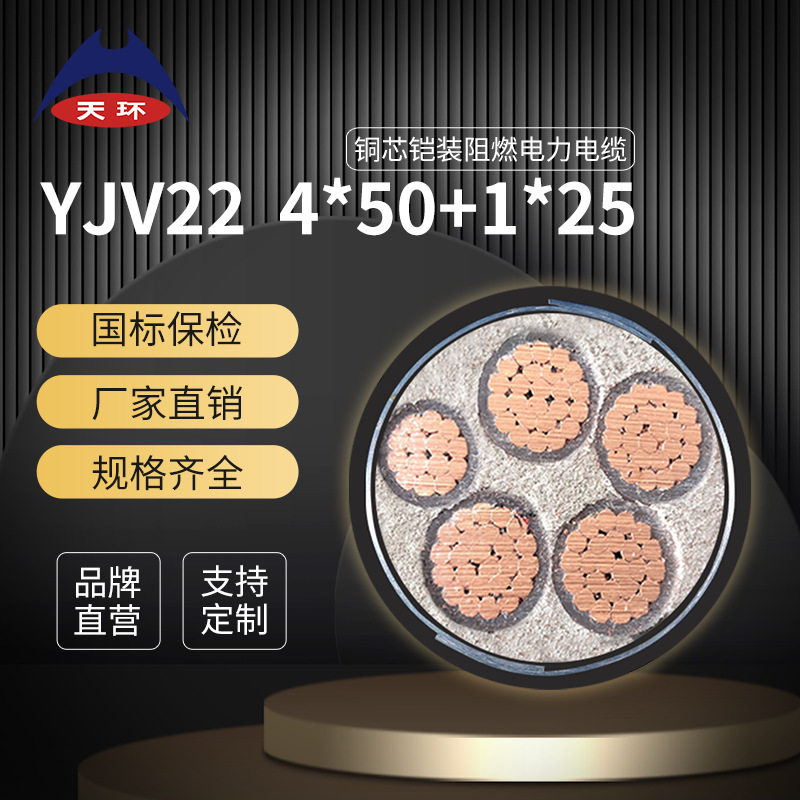 天环线缆ZC-YJV224*50+1*25国标电缆铜芯阻燃铠装电缆线电力电缆