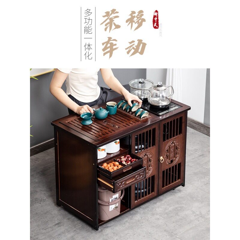 角几茶柜茶桌茶盘一体实木茶板阳台可移动客厅小茶车中式小型烧茶