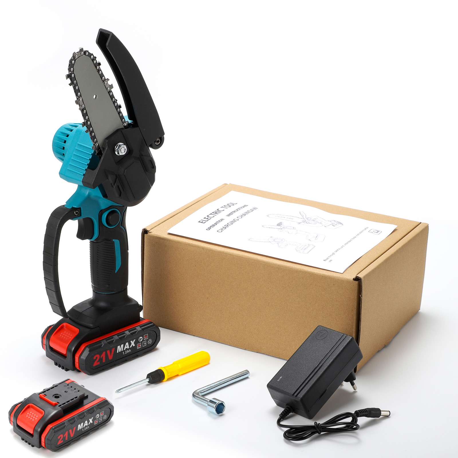 2024新款锂电链锯电动修枝剪伐木锯手持式便携园林工具4寸电锯WKS