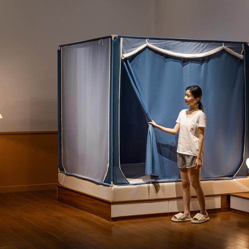 纯色A类母婴抗菌宝宝儿童防摔蚊帐遮光防蚊防尘一体帘回底坐床帐