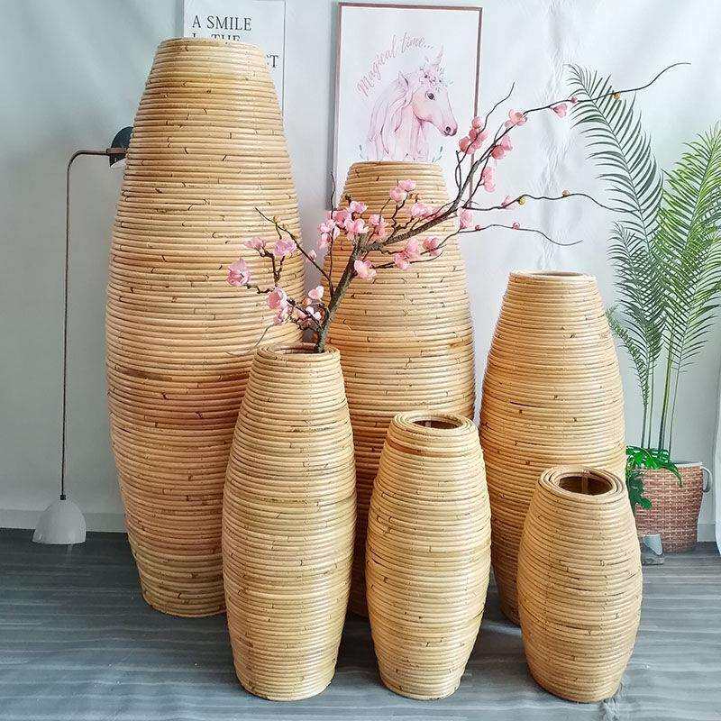 客厅花瓶天然藤编花瓶落地大花瓶花篮现代简约家居百搭花瓶不怕摔