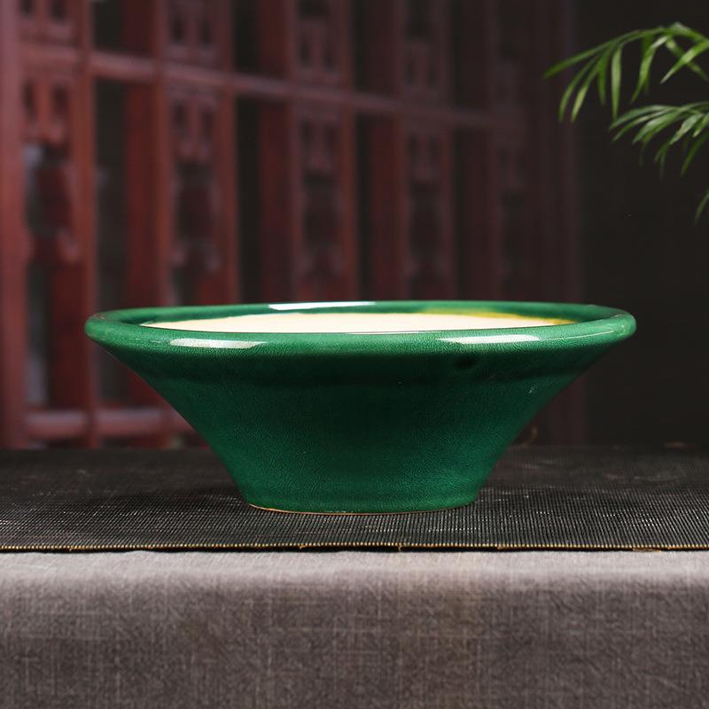 宜兴紫砂花盆大号创意敞口圆形冰裂阳台落地桌面装饰盆景YD10