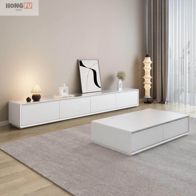 鸿福奶油风茶几电视柜落地简约现代路由器北欧卧室客厅电视柜背部