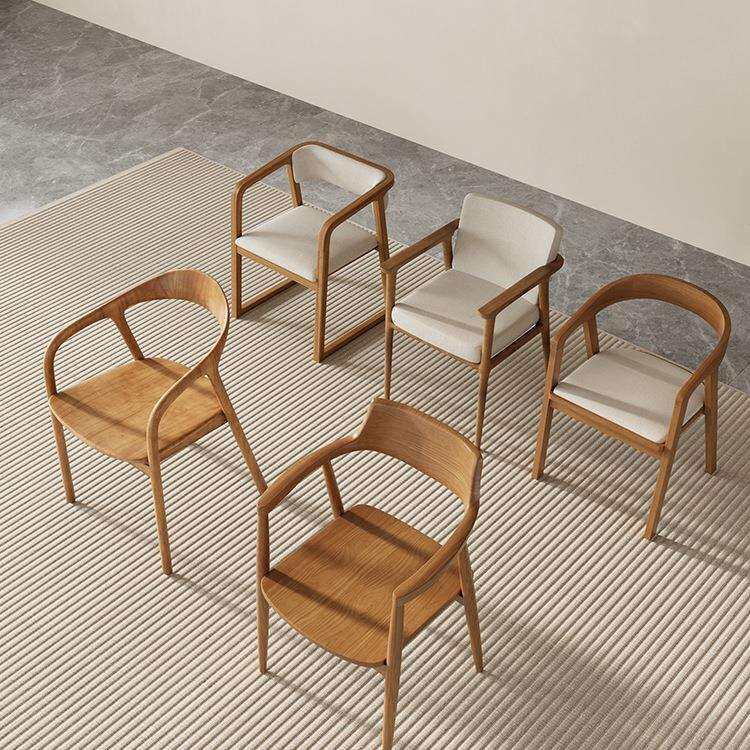 实木原木成人家用简约扶手全实木餐椅J*