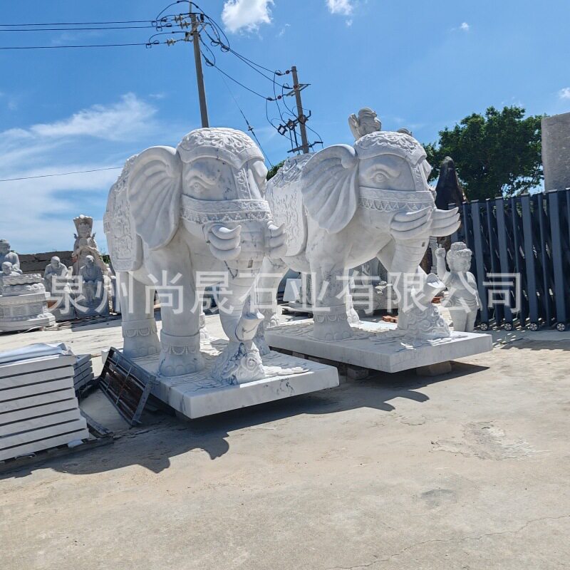 汉白玉大理石大象石雕广西白大理石大象白色石头大象动物雕塑摆件