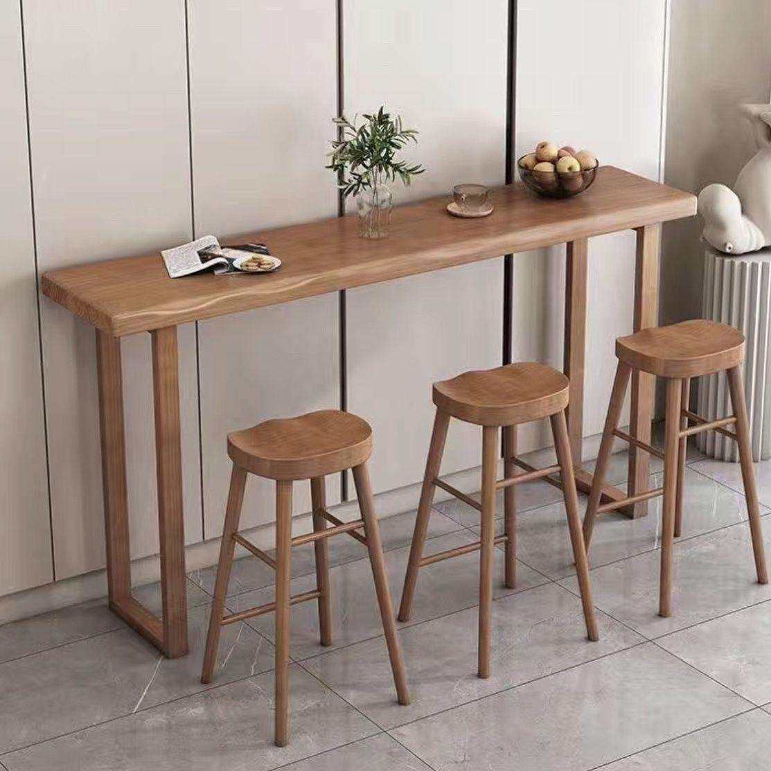 实木阳台吧台桌靠墙长条家用高脚桌商用2023实木桌奶茶店桌椅组合