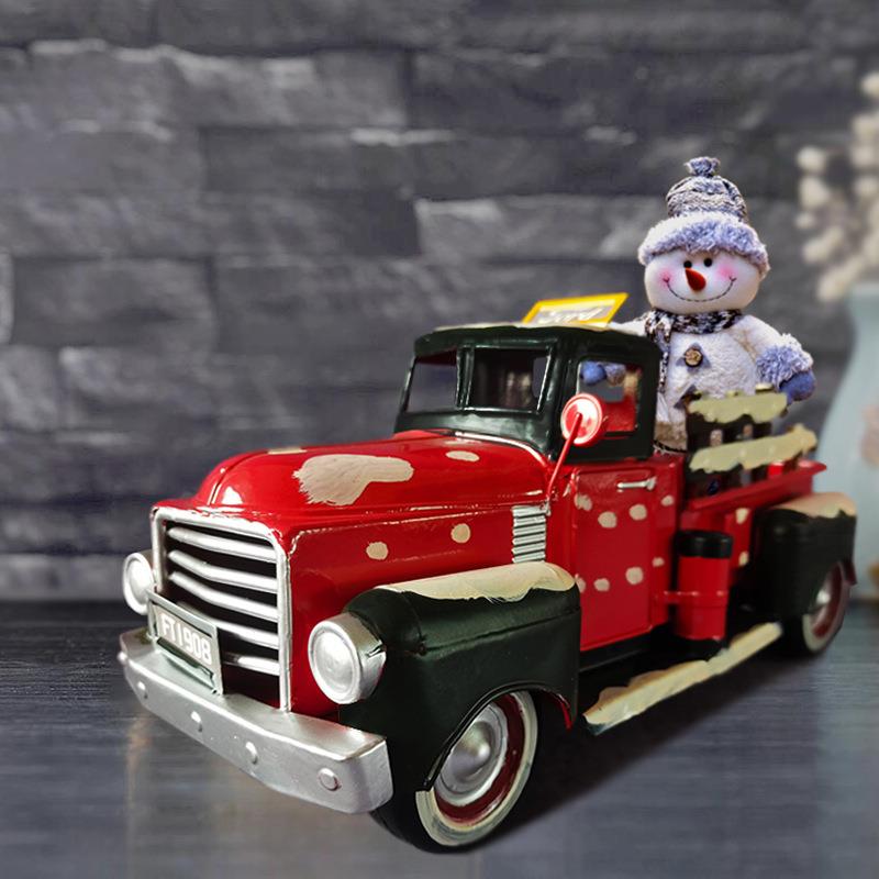 手工复古卡车模型摆件欧式汽车圣诞橱窗装饰道具创意家居饰品怀旧