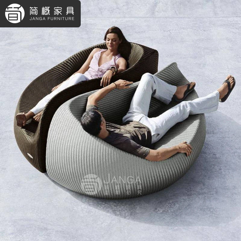 户外花园庭院藤编躺床别墅露台休闲防水防晒沙发躺椅室外躺床组合