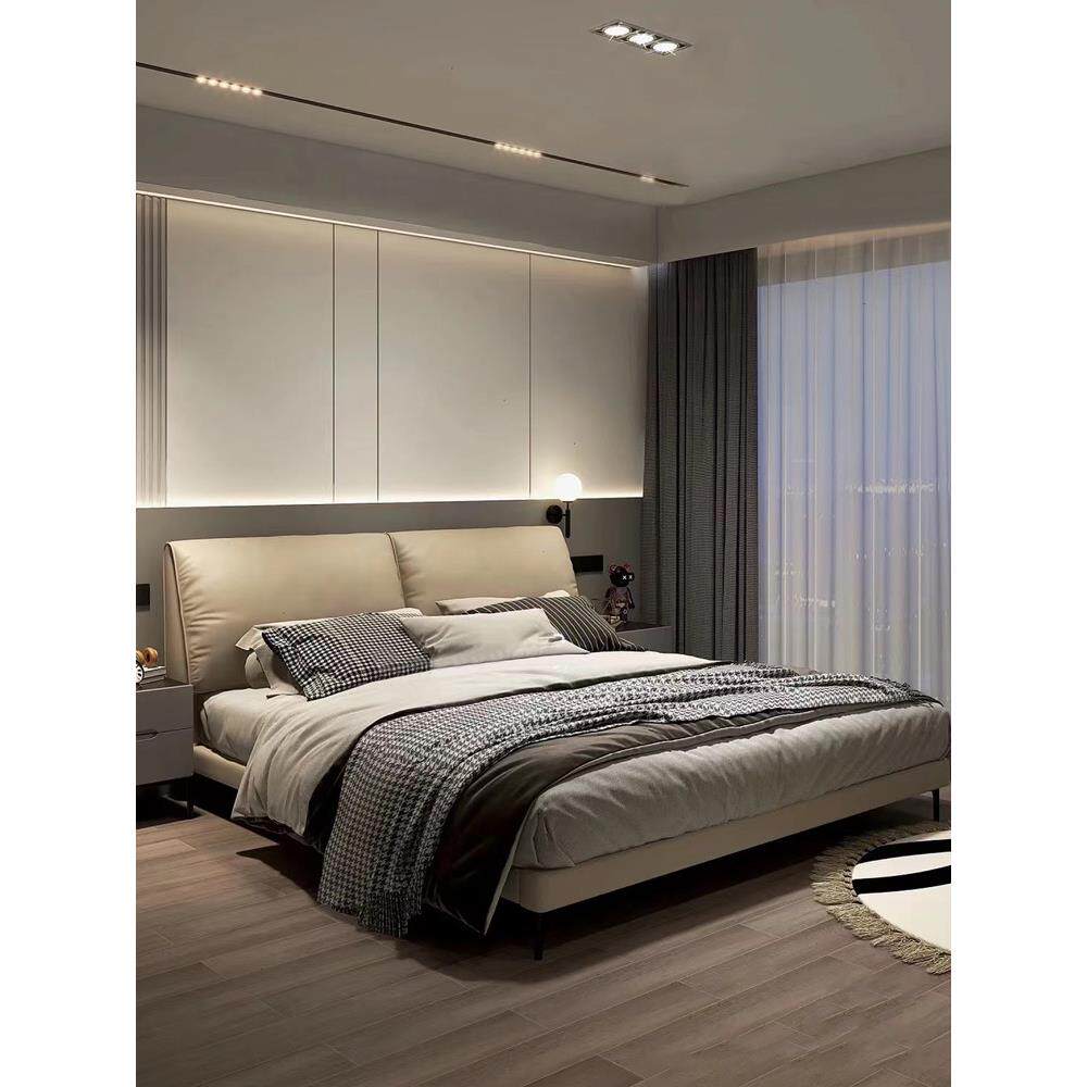 大象耳朵真皮床轻奢现代简约主卧大床北欧大气意式极简婚床皮艺床