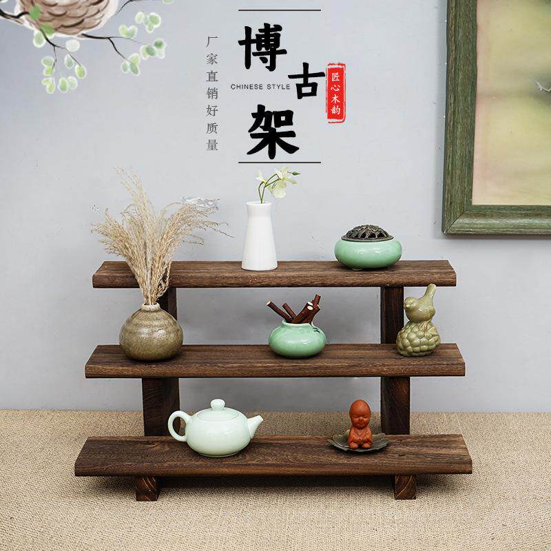 烧桐木实木博古架紫砂壶架子中式展示架小摆件茶具茶杯置物架