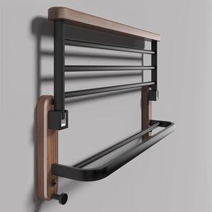 黑胡桃木浴室置物架毛巾架卫生间双折叠浴巾架壁挂式新中式风格