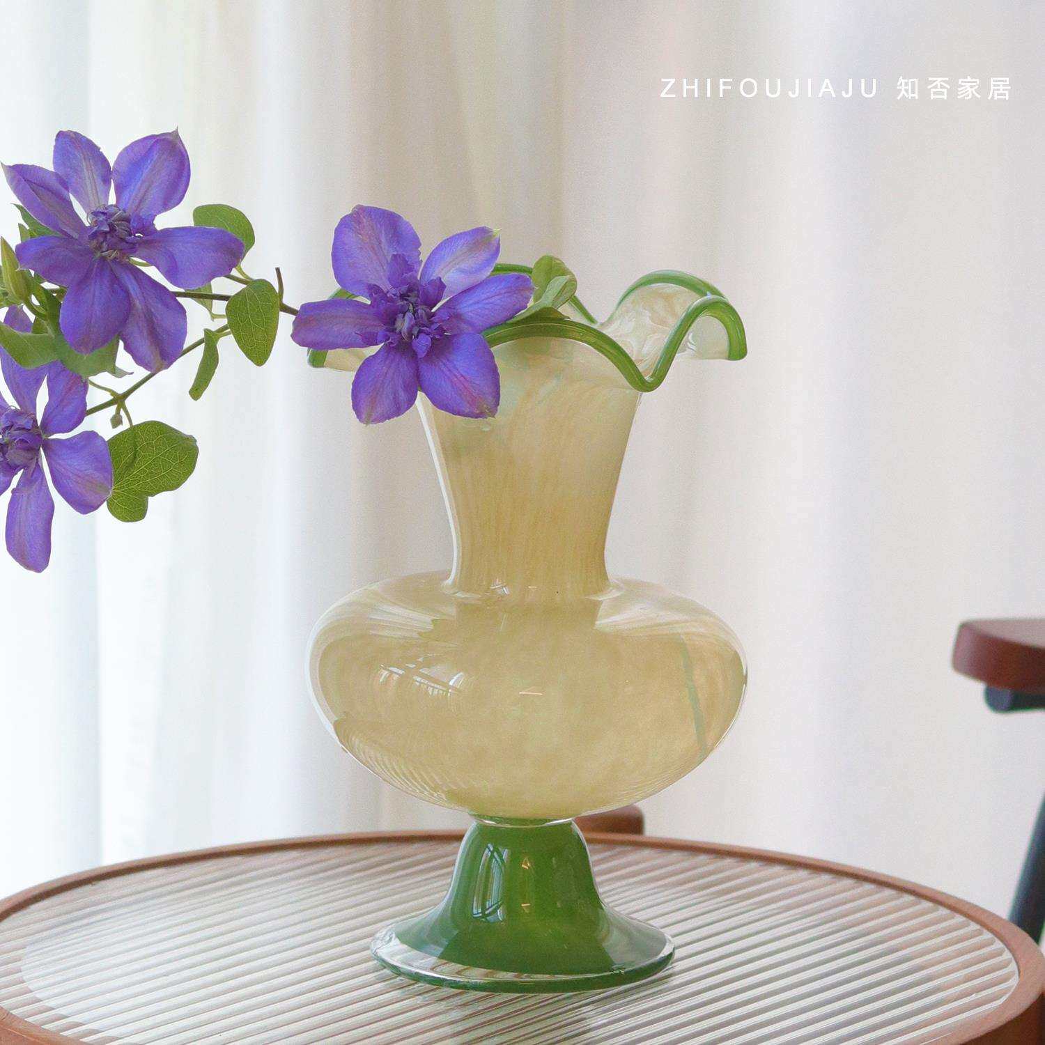 中古芬顿花瓶琉璃客厅摆件感花器水养鲜花轻奢法式浪漫装饰品