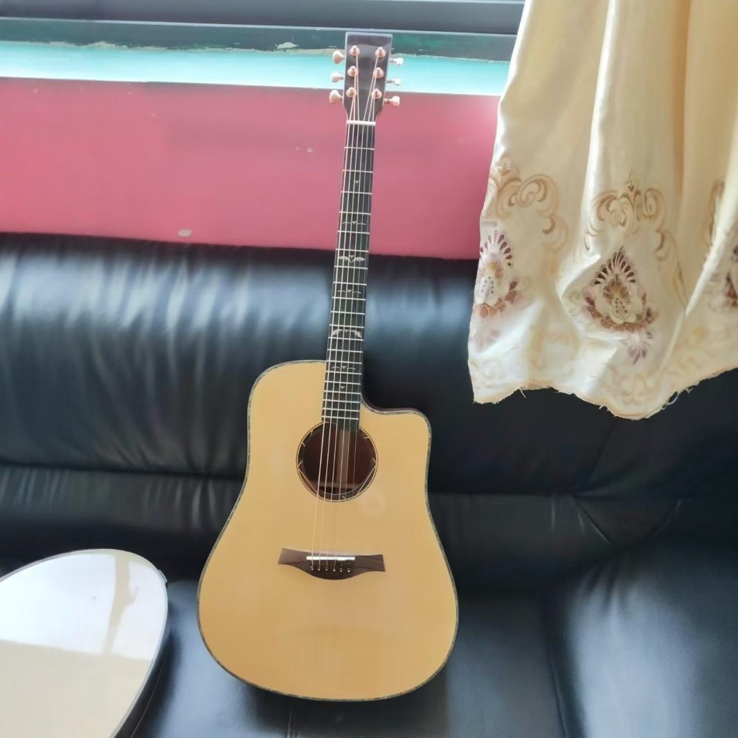 CY41寸缺角全单民瑶吉他，云杉面板，乌木指板，金色高挡弦钮民谣