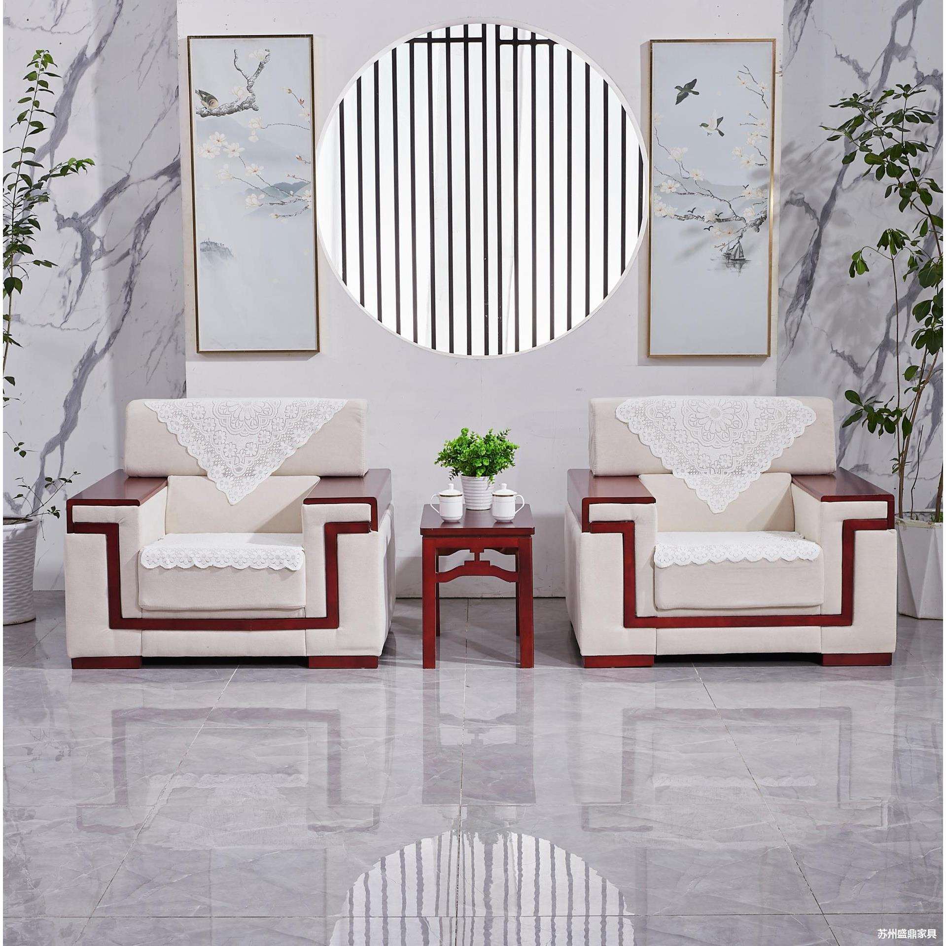 会议沙发茶几组合商务办公接待会客区领导洽谈贵宾布艺单人三人位