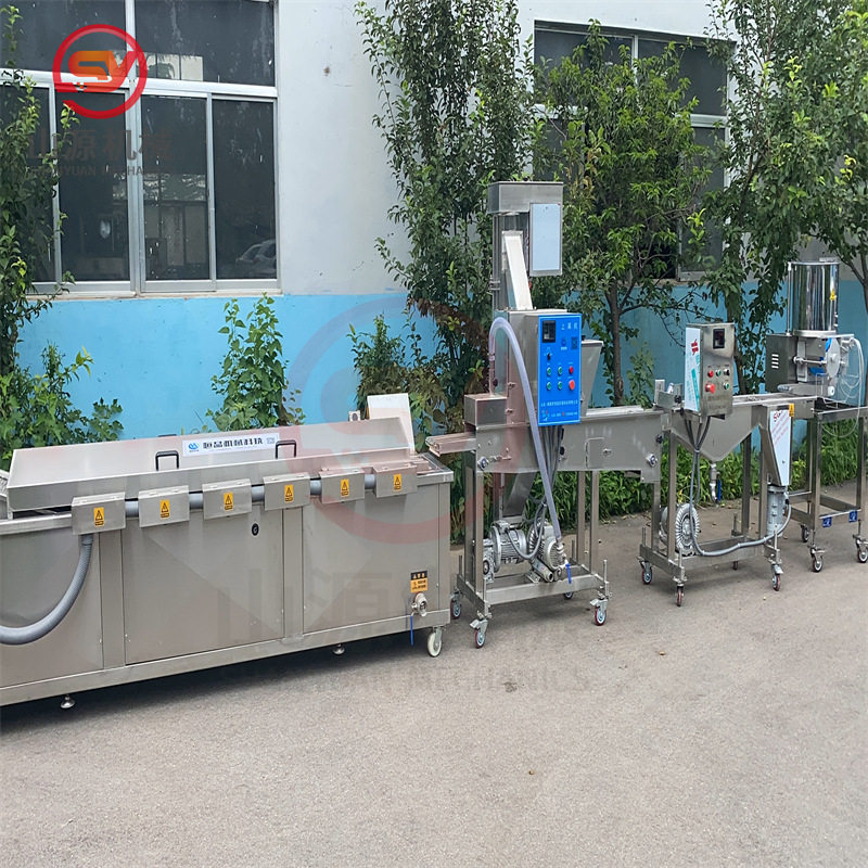虾饼成型加工设备墨鱼饼一次成型上浆上糠油炸流水线