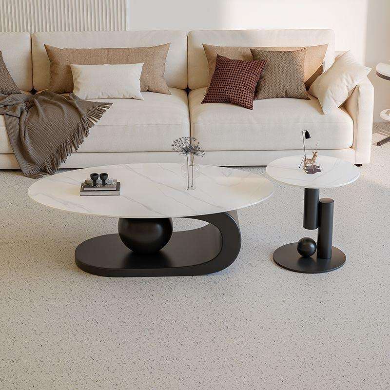 椭圆形岩板茶几简约小户型现代家用客厅茶几组合意式轻奢子母茶几