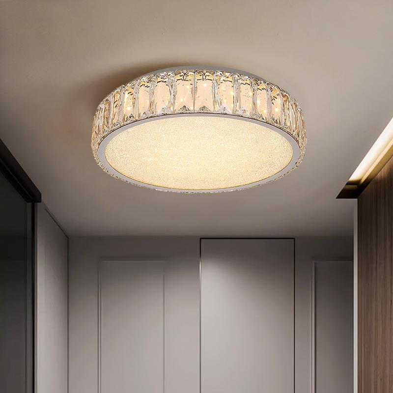 2024新款过道水晶吸顶灯现代简约圆形LED水护眼灯具轻奢楼梯灯