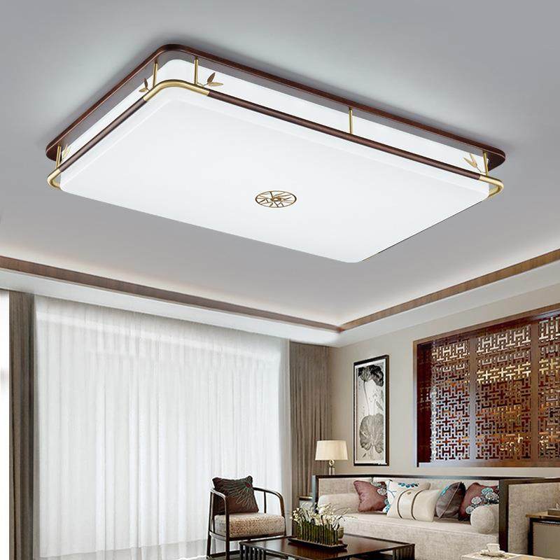新中式全铜吸顶灯长方形led灯具实木风仿古典客厅灯卧室套餐
