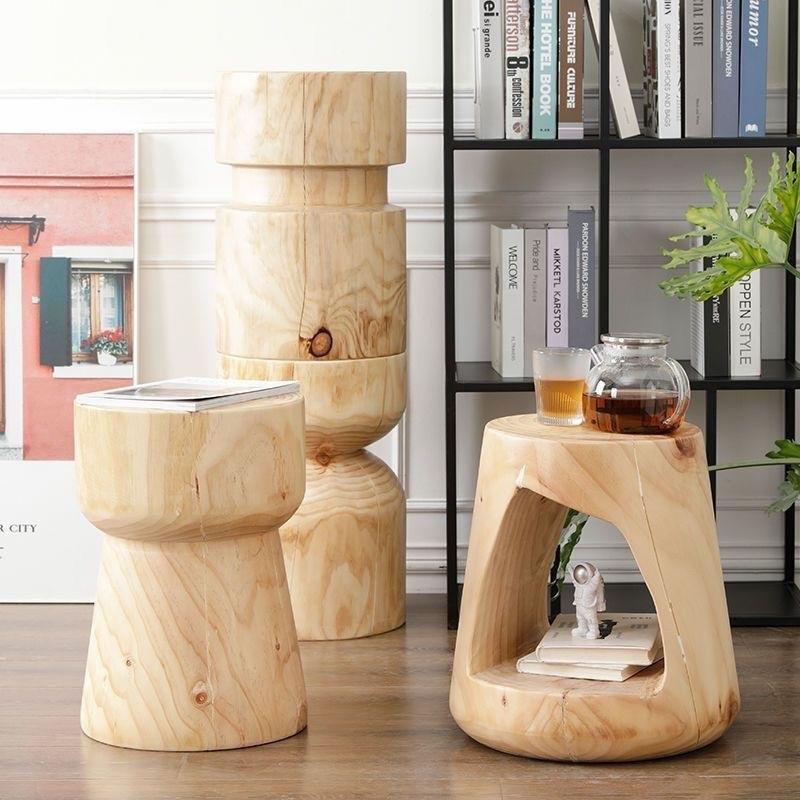 实木墩子简约坐凳原木墩子北欧圆形摆件装饰根雕民宿圆凳树桩边几