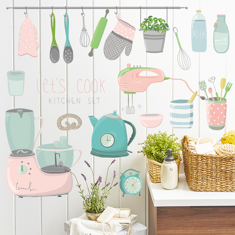 速发厨房自背墙壁纸画砖橱柜冰箱装饰贴纸瓷防水餐厅粘胶可爱标识