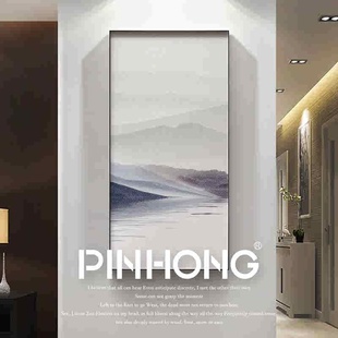 饰画山水过道入户有框画 简约装 走廊玄关竖幅现代风格 PINHONG