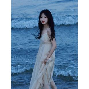 海边度假雪纺吊带裙法式 浪漫连衣裙女夏季 超仙沙滩裙长裙白色裙子