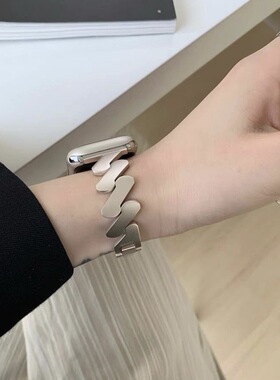 波浪纹哑光不锈钢表带iwatch适用于苹果手表applewatch89代765SE自制女个性创意新款ultra夏日小众款智能表带