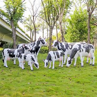户外园林农场牧场仿真奶牛雕塑草坪西门塔尔玻璃钢黄水牛模型摆件