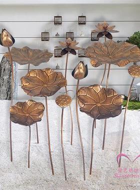 铁艺古铜色荷花户外园林雕塑酒店水池水景不锈钢荷叶装饰金属摆件