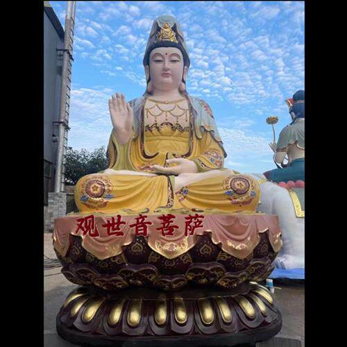 观世音菩萨善财龙女寺庙佛像玻璃钢三圣佛摆件锻铜大型佛像铜地藏