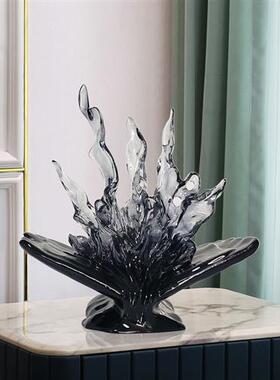 抽象艺术透明树脂水花水滴摆件客厅酒店设计师工艺品软装配饰雕塑