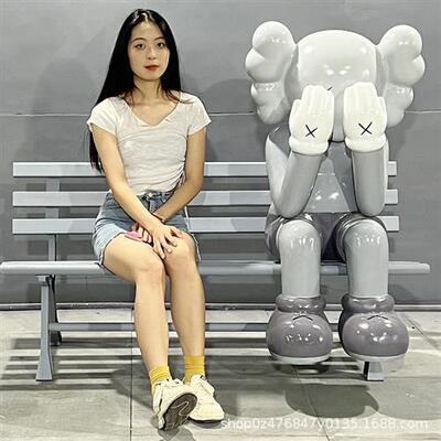 网红kaws潮玩玻璃钢雕塑客厅奶茶店落地装饰摆件芝麻街暴力熊摆件