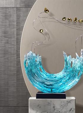 现代酒店家居浪花雕塑透明树脂工艺品摆件别墅样板房玄关软装饰品