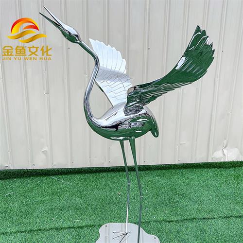 不锈钢雕塑定制仙鹤镜面售楼处水池草坪装饰火烈鸟白鹭摆件玻璃钢