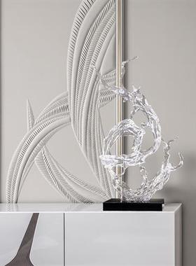 现代酒店售楼大厅创意浪花雕塑透明树脂摆件别墅样板房软装艺术品