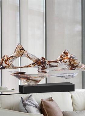 新中式售楼处酒店走廊假山雕塑客厅玄关电视柜摆件透明树脂装饰品