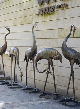 户外仙鹤雕塑水池玻璃钢庭院园林仿铜装饰抽象中式丹顶鹤景观摆件