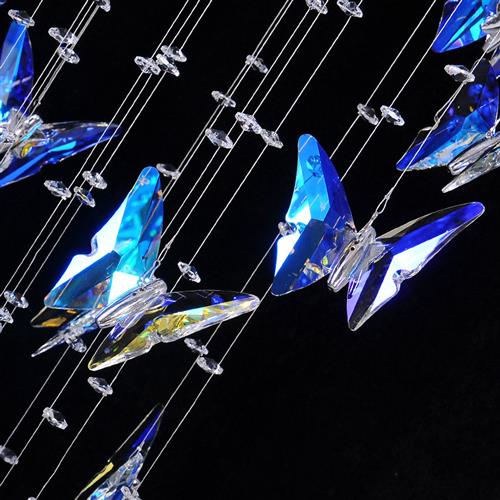 艺术水晶吊灯轻奢复式楼梯吊灯长中山灯饰蝴蝶吊灯LED别墅水晶灯