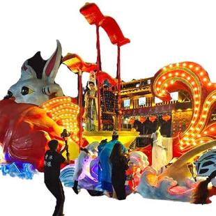 花车巡游玻璃钢彩船夜游花车发光户外载人花船龙年花车斗彩