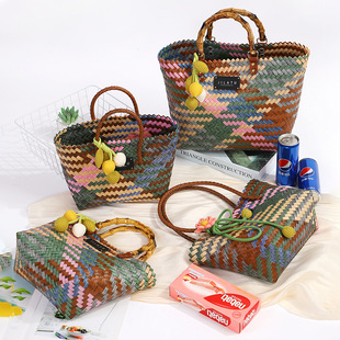 编织手提菜篮子包生日满月收纳伴礼手礼篮子海边沙滩度假手拎包
