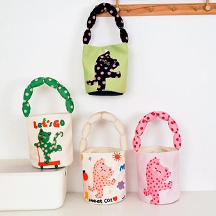 秋冬充棉肩带水桶包女儿童生日伴手礼幼儿园礼品手提袋可爱饭盒包