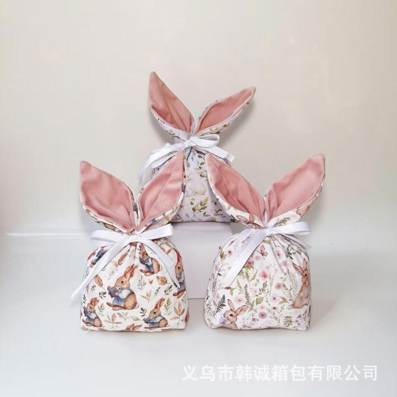 亚马逊爆款跨境复活节礼品袋抽绳糖果袋天鹅绒兔子布艺束口袋