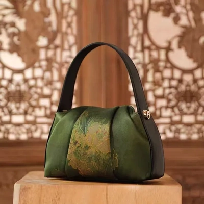 直播爆款手提包香云纱国潮风龟裂纹花纹拼接夏季新品单肩包百搭